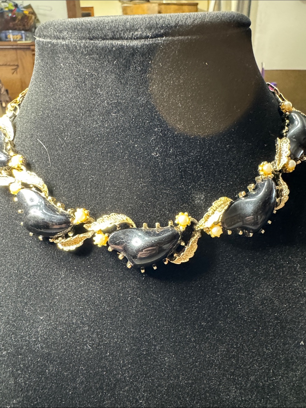 Vintage Coro Black and Gold-tone Teardrop Necklace
